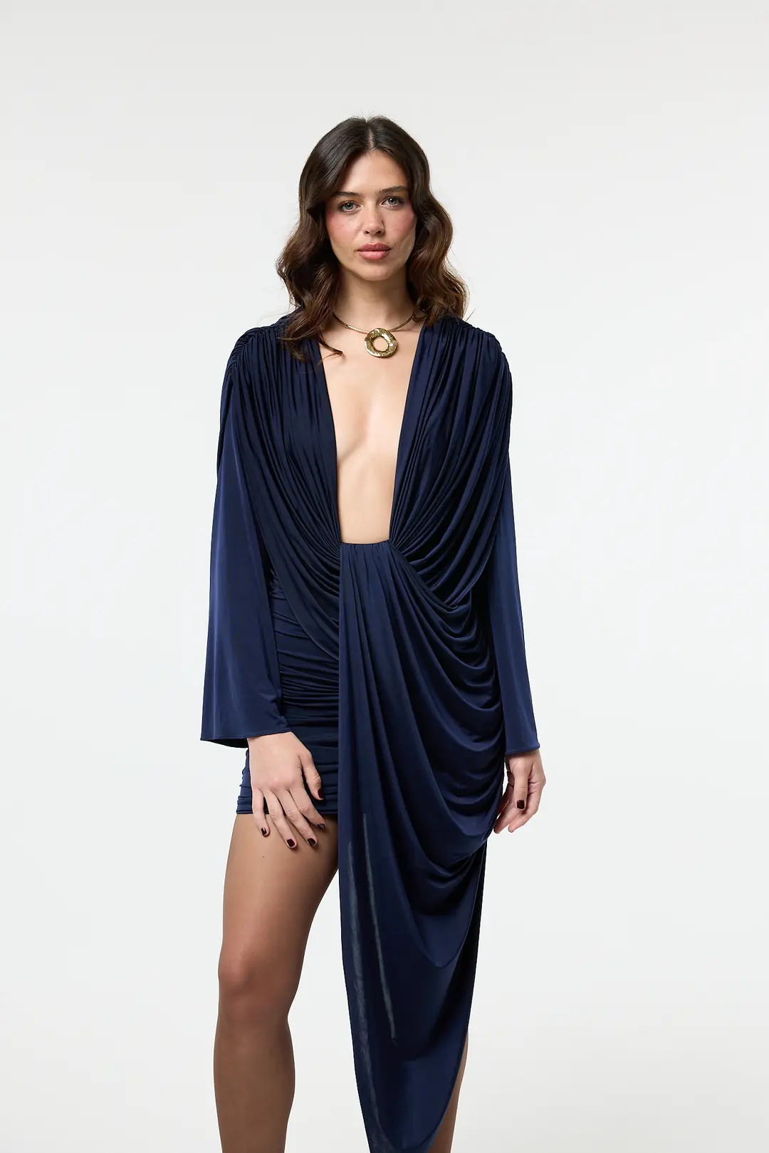 Long Drape Muse Dress - Lacivert