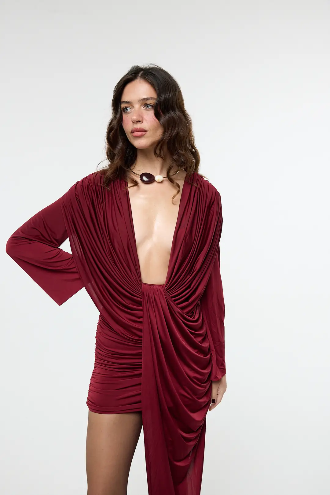 Long Drape Muse Dress - Bordo