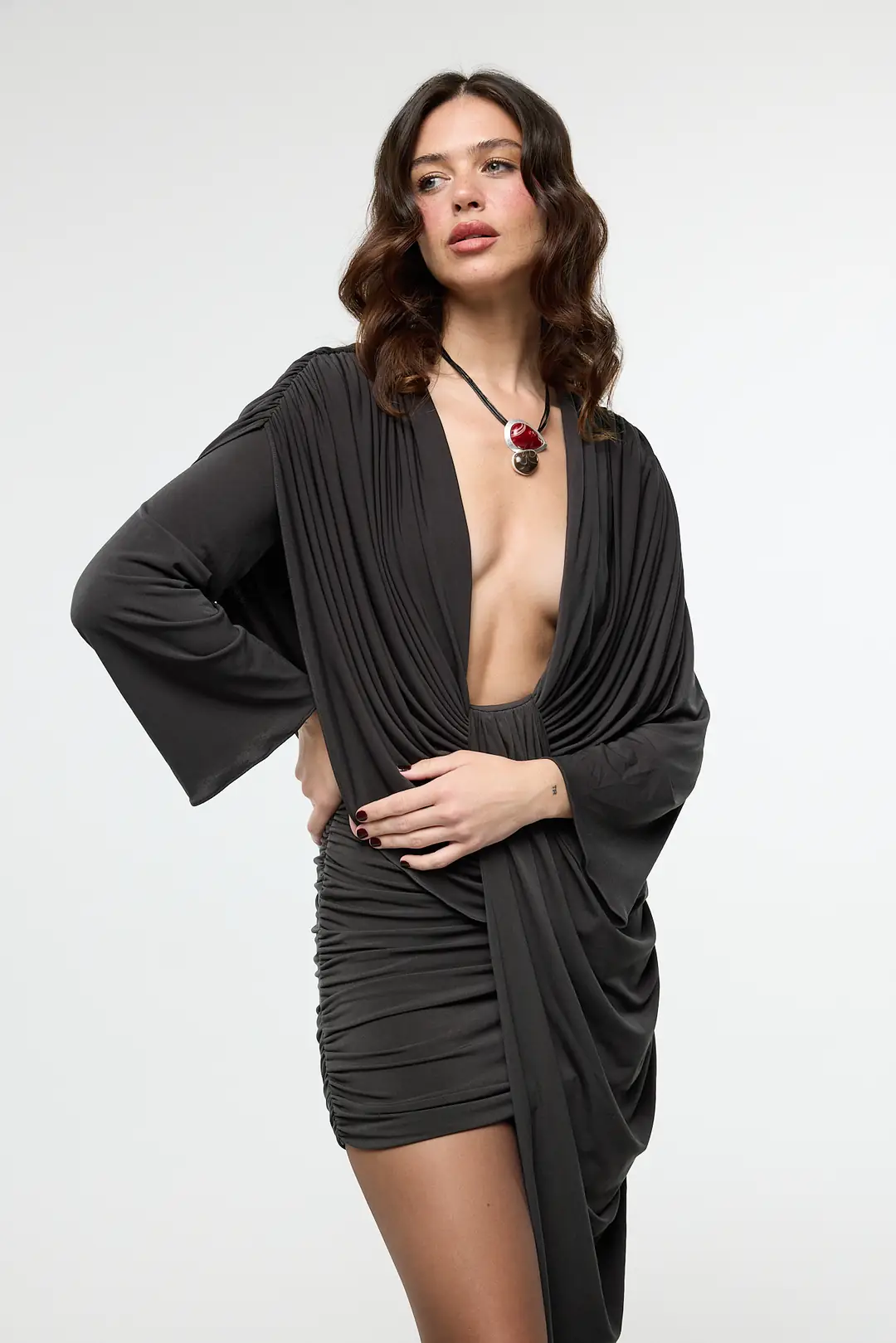Long Drape Muse Dress - Haki